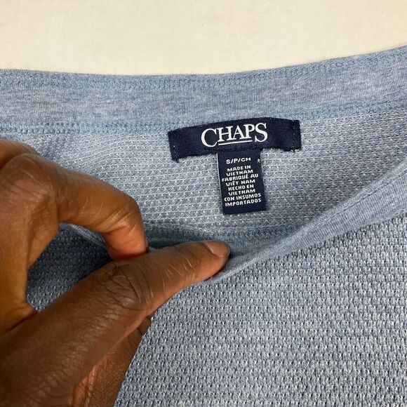 Chaps Womens Knit Shirt Blue Lace Up 3/4 Sleeve Boat Neck Casual Top Size SMALL - Picture 4 of 10